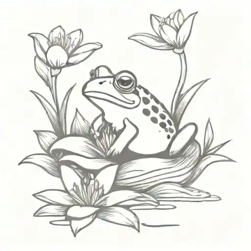 cute little frog on a ducks back and they are  swimming in a pond of lillies tattoo design idea