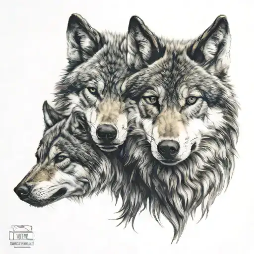 2 wolves tattoo design idea