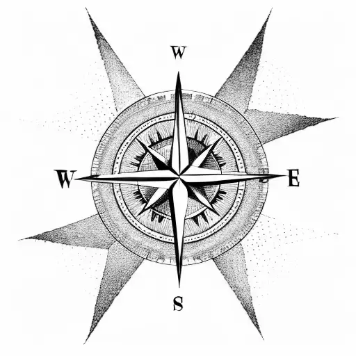 A compass rose with waves and a crescent moon tattoo design idea