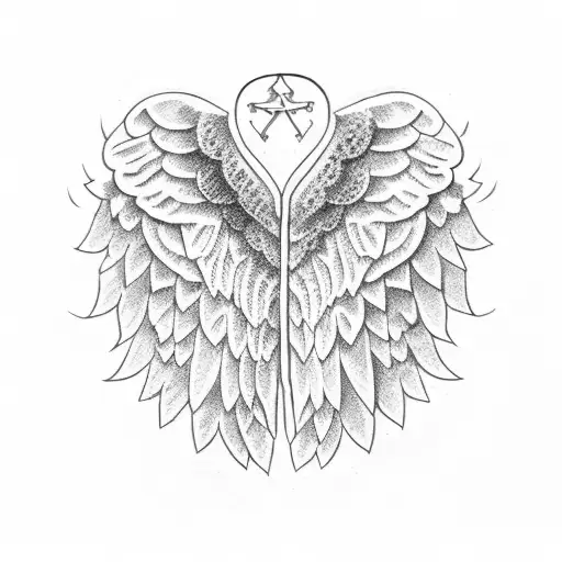 angel wings with blue flowers tattoo design idea