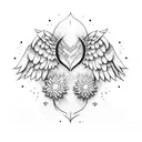 angel wings with blue flowers tattoo design idea