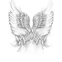 angel wings with blue flowers tattoo design idea