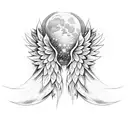 Blue flowers, simple angel wings, moon, stars tattoo design idea