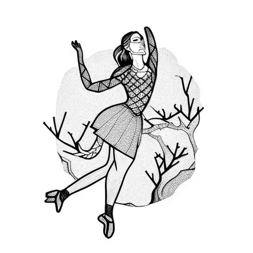 A dancer gracefully leaping over a moonlit forest tattoo design idea