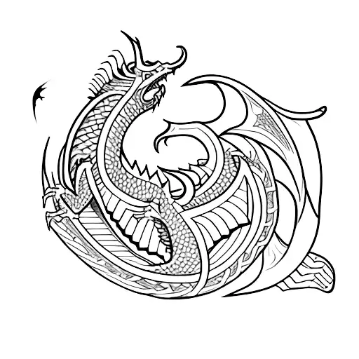 Gothic dragon in the shape of a capital M tattoo design idea