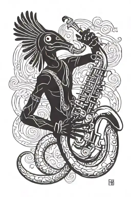 Kokopelli playing a saxophone tattoo design idea