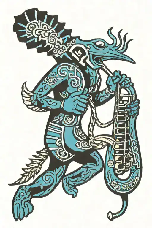 Kokopelli playing a saxophone tattoo design idea