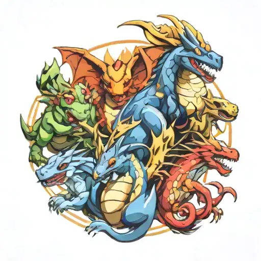 Dragonite, Garchomp, Gardevoir, Lucario, Infernape and Electvire pokemon tattoo design idea