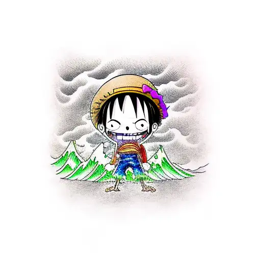One piece Luffy with Wave tattoo design idea