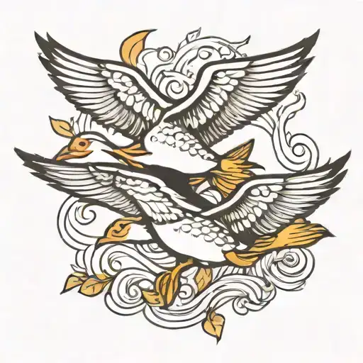 ducks flying tattoo design idea