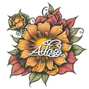 create an image of a tattoo on the back of a flower with a sun, written from top to bottom on the stem of the alis volat flower tattoo design idea