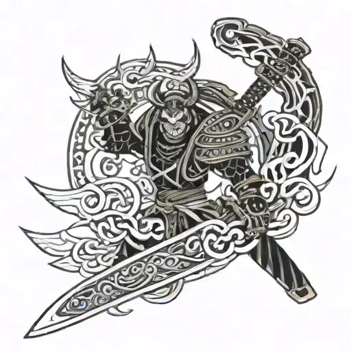 demon and licorice samurai katana tattoo design idea