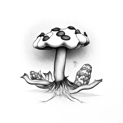 morel mushroom with roots tattoo design idea