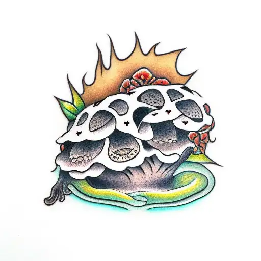 morel mushroom with roots tattoo design idea