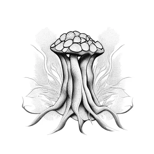 morel mushroom with roots tattoo design idea