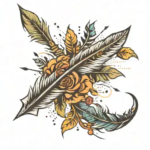 AN Arrow with a FEATHER end turning into birds flying tattoo design idea