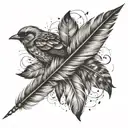 AN Arrow turning into a bird feather with birds flying away  tattoo design idea