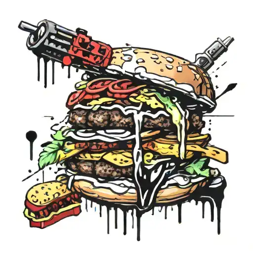 a burger, kebab and pizza in a lego, soparets tattoo design idea