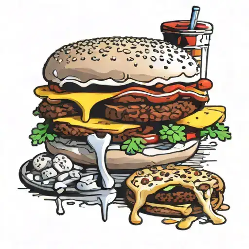 a burger, kebab and pizza in a lego tattoo design idea