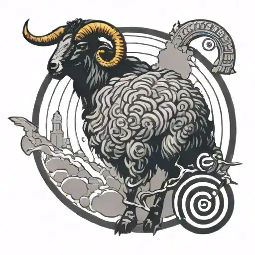 Design a tattoo of a boss man silhouette throwing darts at a target, with a hidden image of a black sheep in the design tattoo design idea
