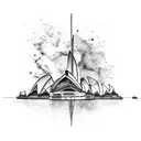 A tattoo showcasing the iconic landmarks of Australia and Brazil merging together tattoo design idea