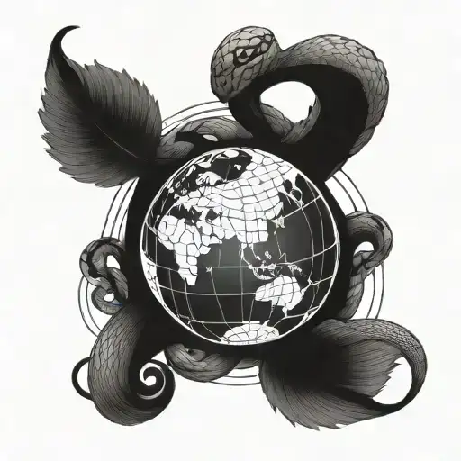 A majestic snake wrapped around a globe, symbolizing a love for travel and exploration tattoo design idea