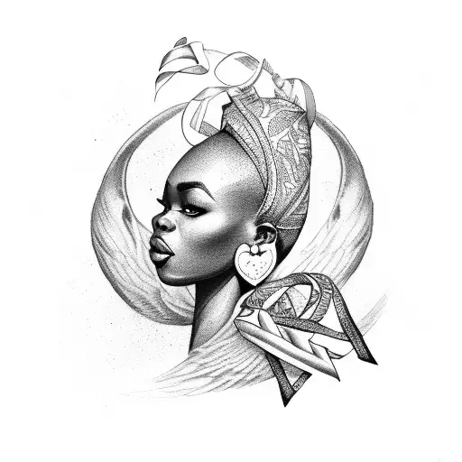 african queen with dove and cancer ribbon tattoo design idea