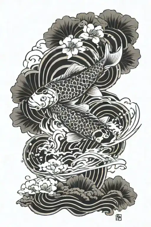 koi fish wind bars finger waves tattoo design idea