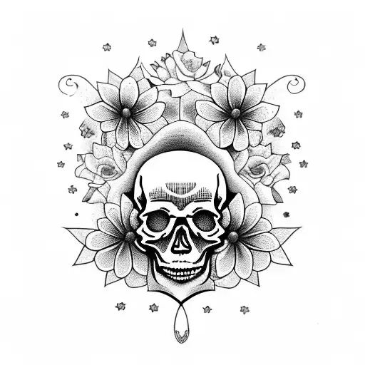 skull butterflies stars flowers filagree tattoo design idea