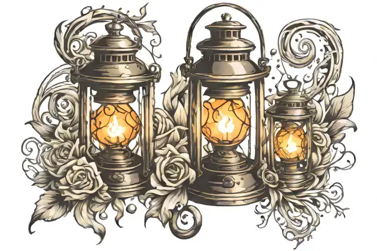 lantern, hour glass with candle  tattoo design idea