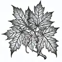 Canadian Maple Leafs with tree branches with an acid melted effect tattoo design idea