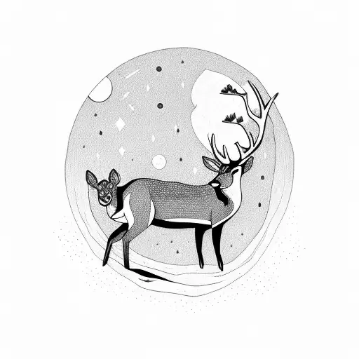 deer in Forest, with dachshund, River and moon, underarm tattoo design idea