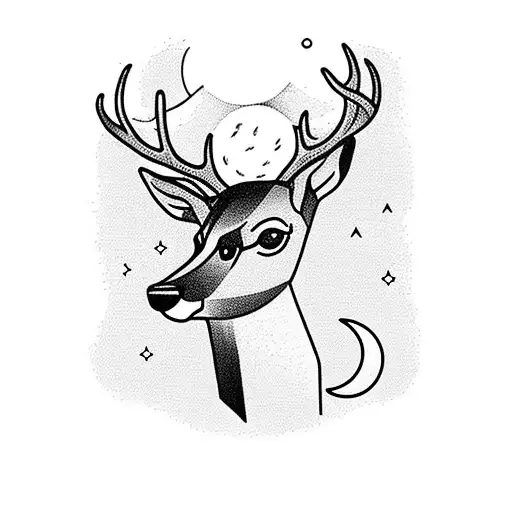 deer in Forest, with dachshund, River and moon tattoo design idea