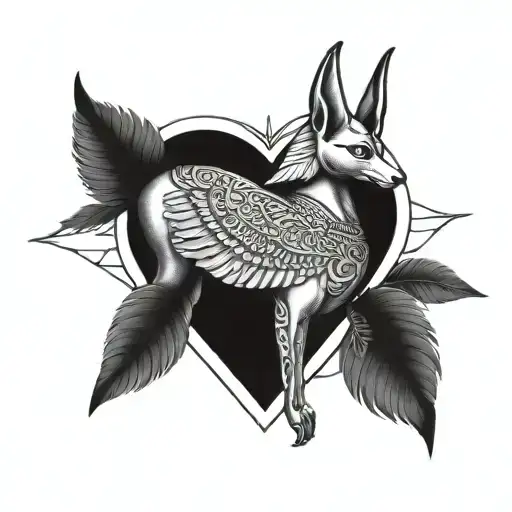 egypt anubis heart and feather scale balanced tattoo design idea