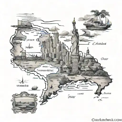 states florida, New York and California mixed together tattoo design idea