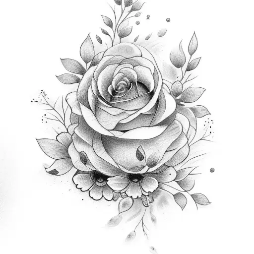 Floral Arrangement Feminine Shaded Tattoo  tattoo design idea