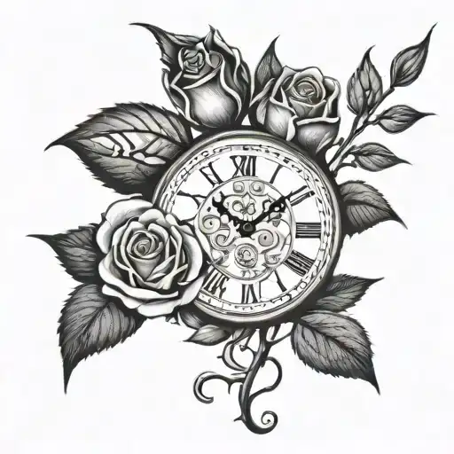 Roses 2008 clock  tattoo design idea