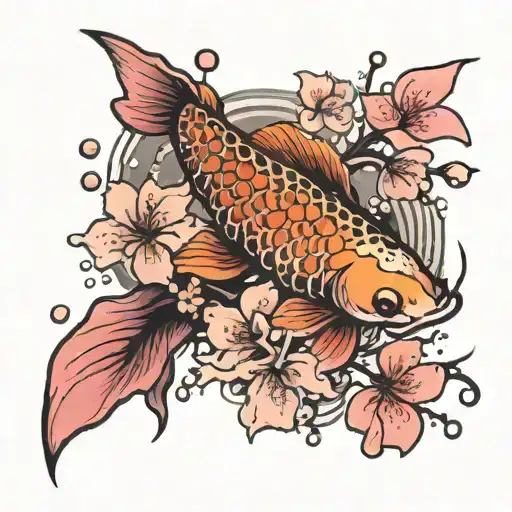 Cherry blossom,with koi fish and snow flakes  tattoo design idea