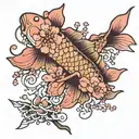 Cherry blossom,with koi fish and snow flakes  tattoo design idea