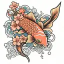 Cherry blossom,with koi fish and snow flakes  tattoo design idea