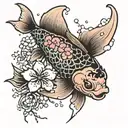 Cherry blossom,with koi fish and snow flakes  tattoo design idea
