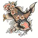 Cherry blossom,with koi fish and snow flakes  tattoo design idea