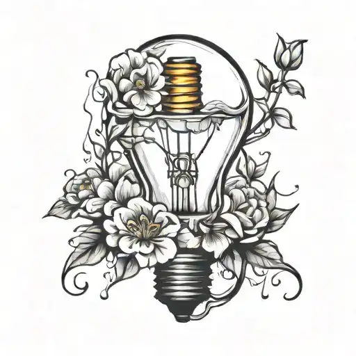 broken light bulb with flowers growing inside it  tattoo design idea