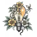 broken light bulb with flowers growing inside it  tattoo design idea