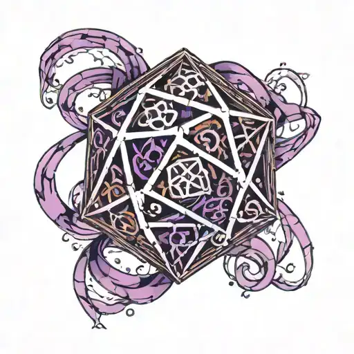 d20 dice surrounded by purple ribbon  tattoo design idea