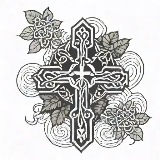 celtic cross with clovers growing out of the water tattoo design idea