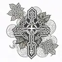 celtic cross with clovers growing out of the water tattoo design idea