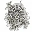 celtic cross with clovers growing out of the water tattoo design idea