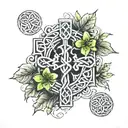 celtic cross with clovers growing out of the water tattoo design idea