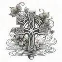 celtic cross with clovers growing out of the water tattoo design idea